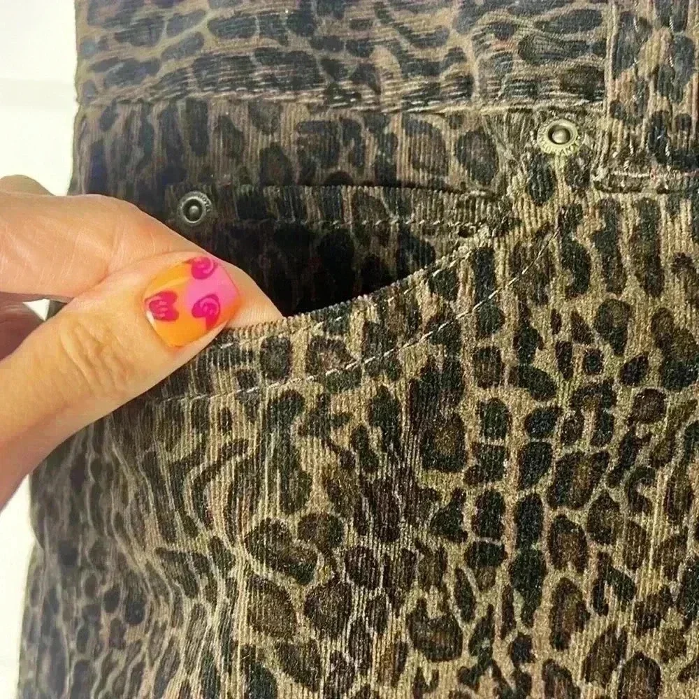 Ann Taylor Corduroy Leopard Print Stretch Pencil Skirt Size 6 Brown & Black